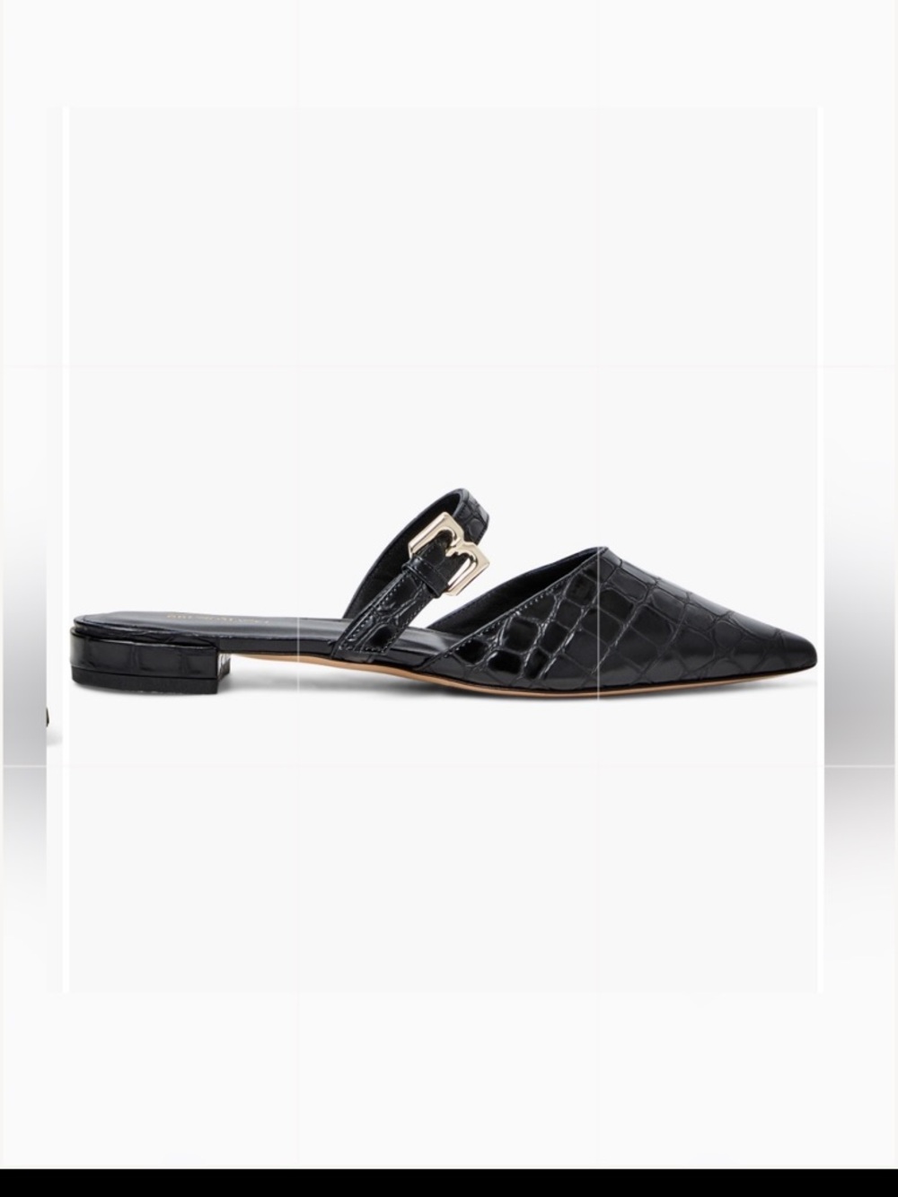 Bruno Magli Black Croc-Embossed Pointed Mule with Buckle Strap